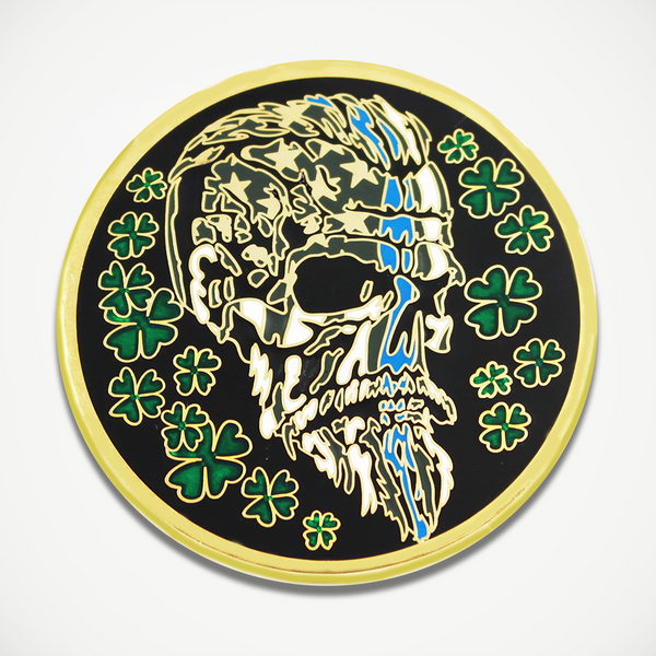 Lucky Bearded Blue Line Skull Coin – SymbolArts Shop