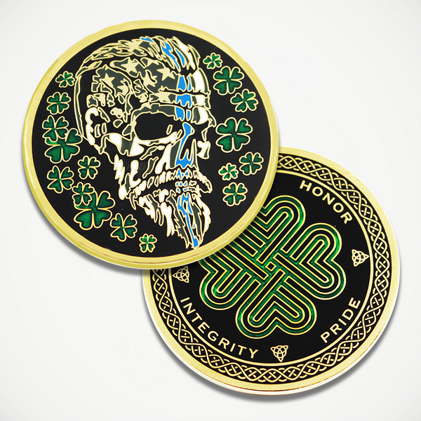 Lucky Bearded Blue Line Skull Coin – SymbolArts Shop