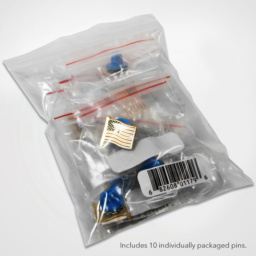 10 pack plastic bag of mini USA flag pins