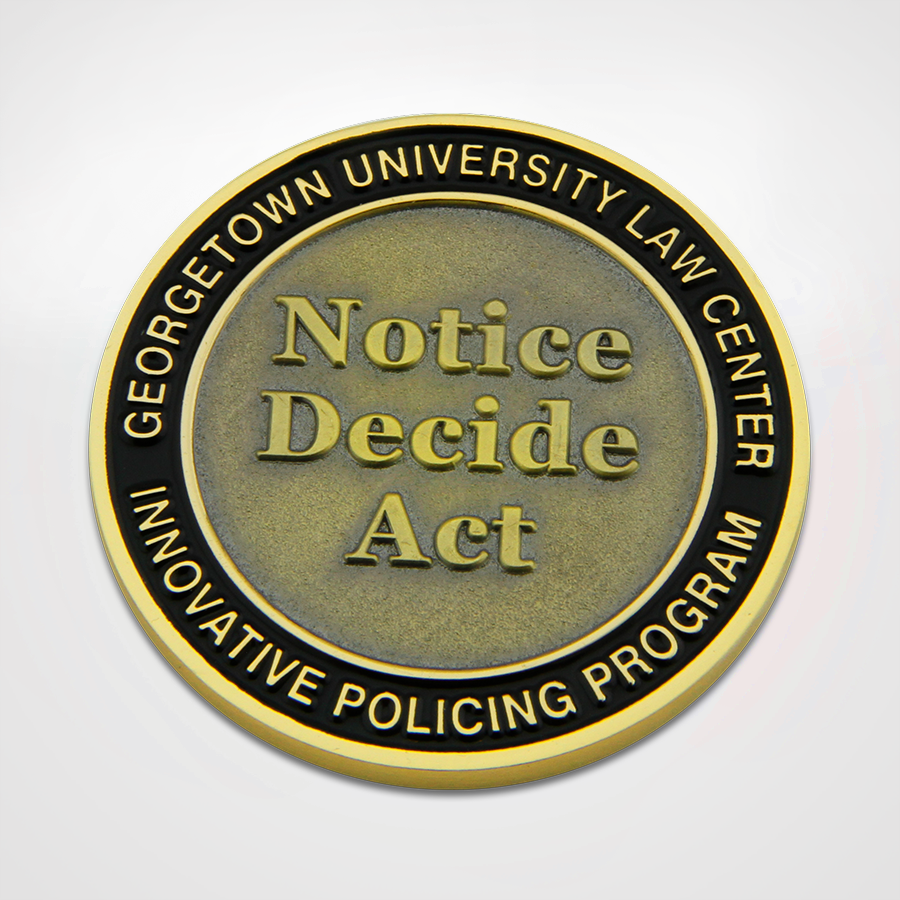 Active Bystandership for Law Enforcement Challenge Coin Back with Text Notice, Decide, Act