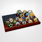 Wooden coin display with USA Flag Theme with coins