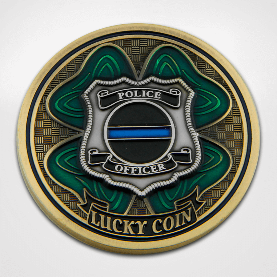 
            
                Load image into Gallery viewer, Lucky Police Officer Coin - Front Clover and Badge
            
        